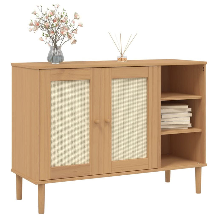 Servantă SENJA, aspect ratan maro, 112x40x80 cm, lemn masiv pin - WALTI WALTI