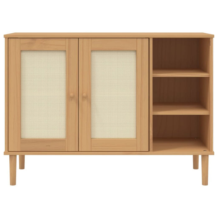 Servantă SENJA, aspect ratan maro, 112x40x80 cm, lemn masiv pin - WALTI WALTI