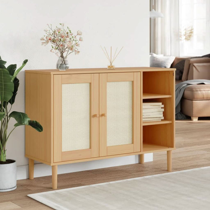 Servantă SENJA, aspect ratan maro, 112x40x80 cm, lemn masiv pin - WALTI WALTI