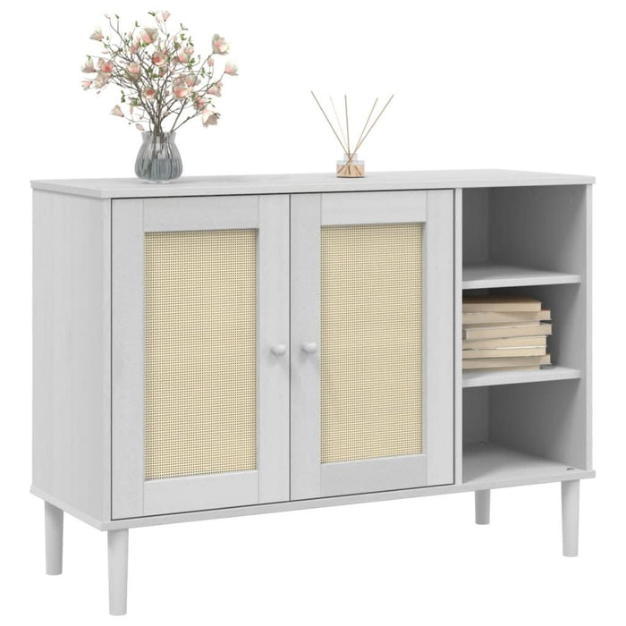 Servantă SENJA, aspect ratan alb, 112x40x80 cm, lemn masiv pin - WALTI WALTI