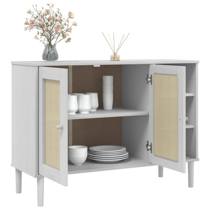 Servantă SENJA, aspect ratan alb, 112x40x80 cm, lemn masiv pin - WALTI WALTI