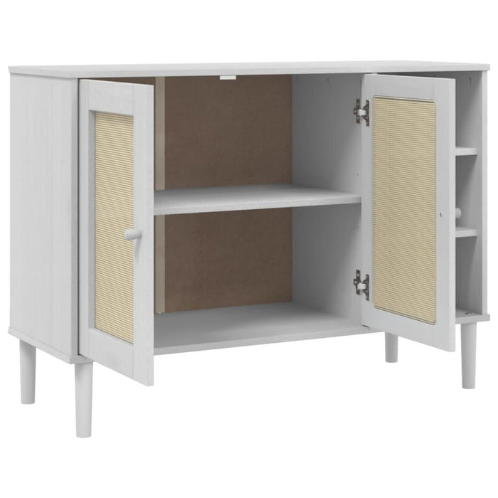 Servantă SENJA, aspect ratan alb, 112x40x80 cm, lemn masiv pin - WALTI WALTI