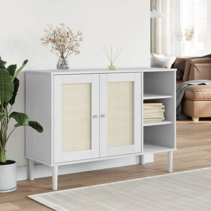 Servantă SENJA, aspect ratan alb, 112x40x80 cm, lemn masiv pin - WALTI WALTI