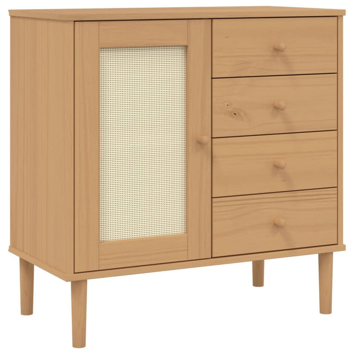 Servantă SENJA, aspect ratan maro, 80x40x80 cm, lemn masiv pin - WALTI WALTI
