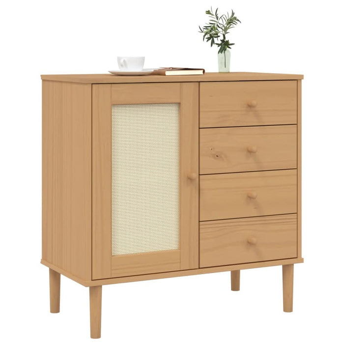 Servantă SENJA, aspect ratan maro, 80x40x80 cm, lemn masiv pin - WALTI WALTI