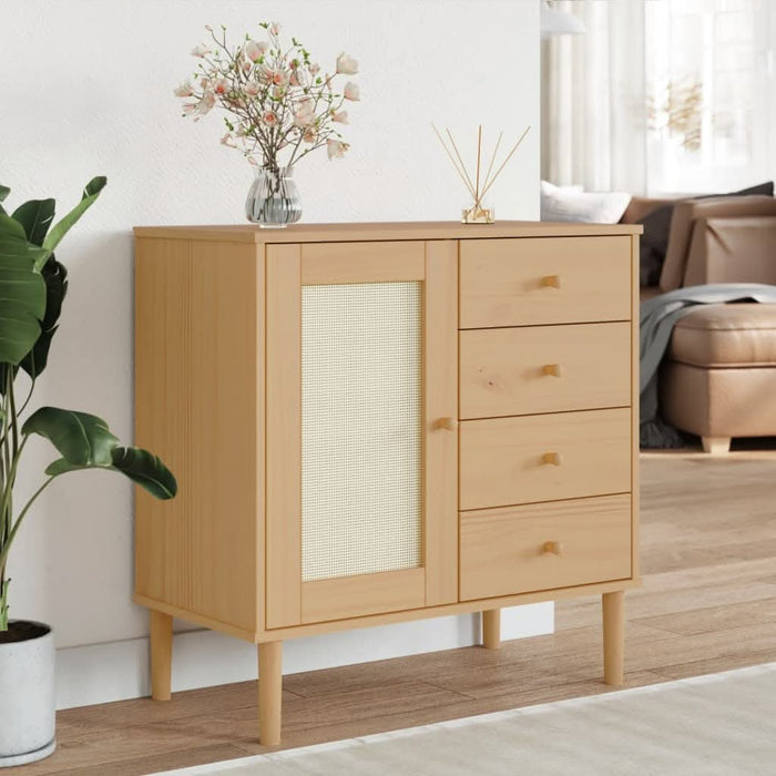 Servantă SENJA, aspect ratan maro, 80x40x80 cm, lemn masiv pin - WALTI WALTI