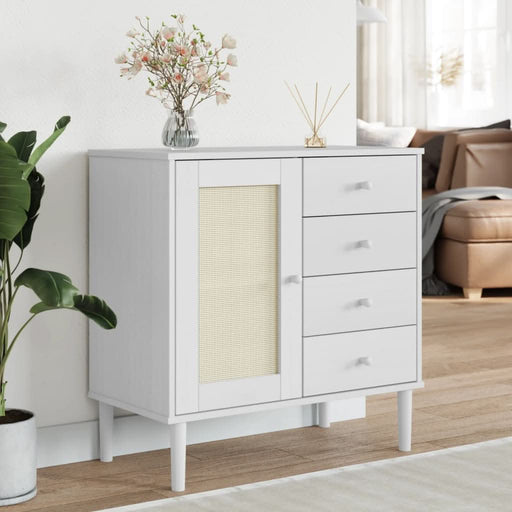 Servantă SENJA, aspect ratan alb, 80x40x80 cm, lemn masiv pin - WALTI WALTI
