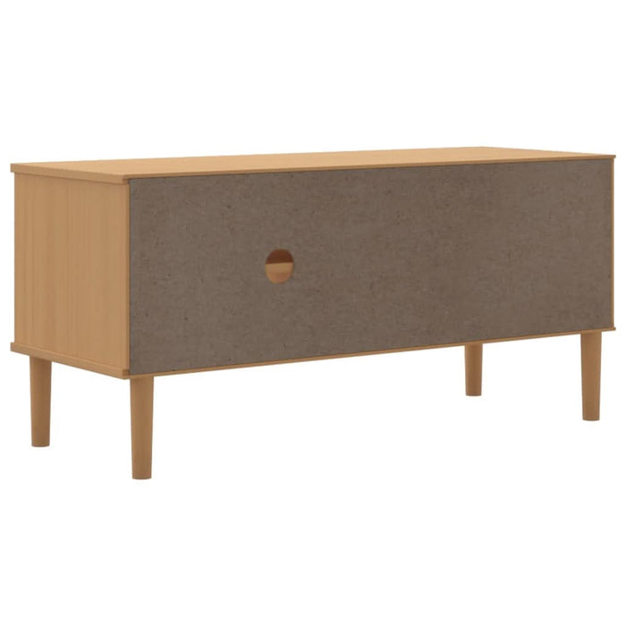 Comodă TV SENJA aspect ratan maro, 106x40x49 cm, lemn masiv pin - WALTI WALTI