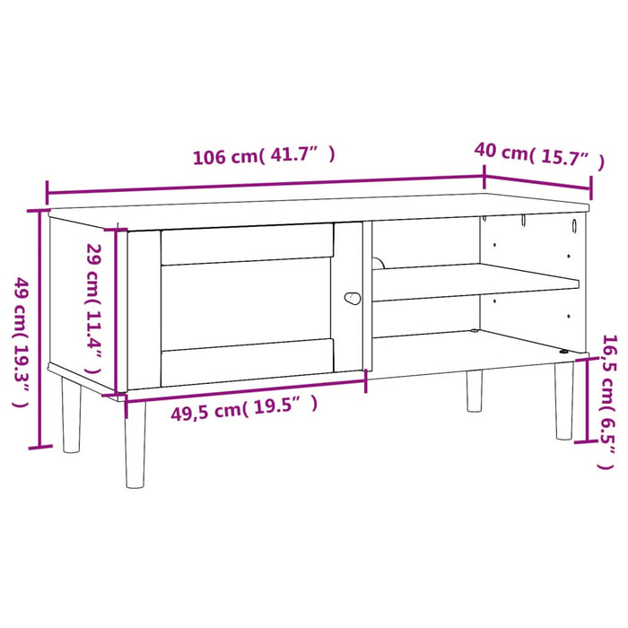 Comodă TV SENJA aspect ratan maro, 106x40x49 cm, lemn masiv pin - WALTI WALTI