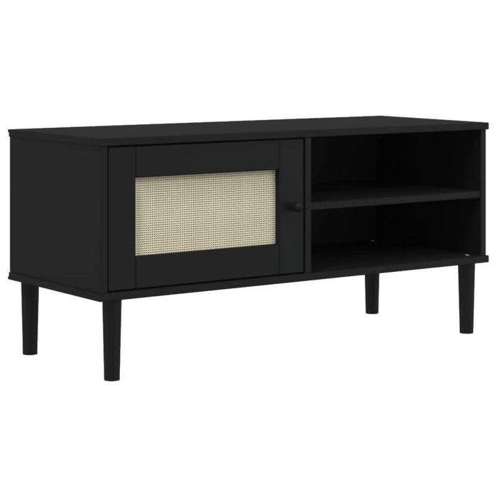 Comodă TV SENJA aspect ratan negru 106x40x49 cm lemn masiv pin - WALTI WALTI