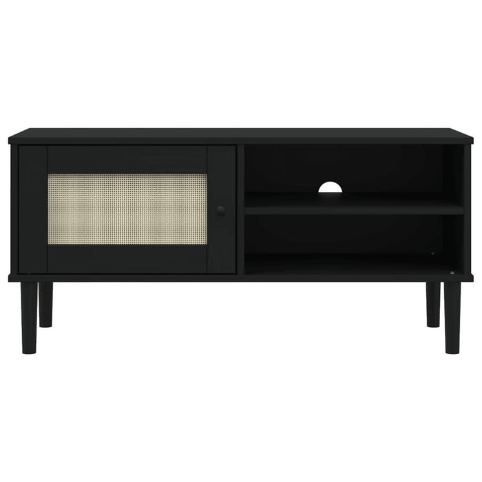 Comodă TV SENJA aspect ratan negru 106x40x49 cm lemn masiv pin - WALTI WALTI