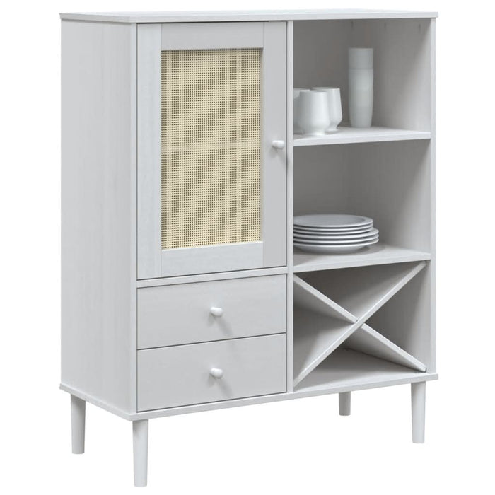 Dulap înalt SENJA aspect ratan alb, 90x40x112cm, lemn masiv pin - WALTI WALTI