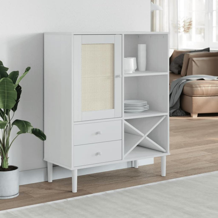 Dulap înalt SENJA aspect ratan alb, 90x40x112cm, lemn masiv pin - WALTI WALTI