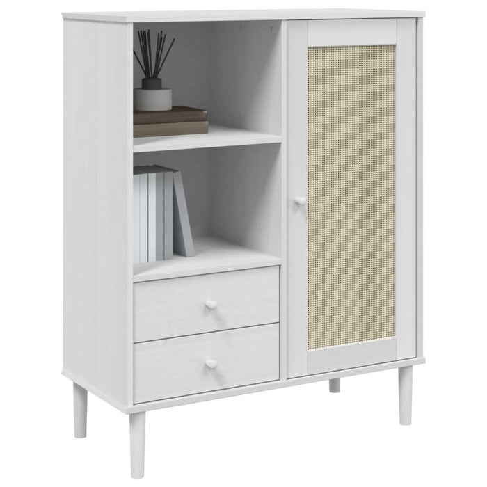 Dulap înalt SENJA aspect ratan alb, 90x40x112cm, lemn masiv pin - WALTI WALTI