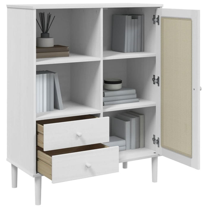 Dulap înalt SENJA aspect ratan alb, 90x40x112cm, lemn masiv pin - WALTI WALTI