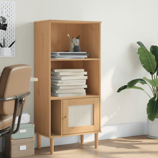 Bibliotecă SENJA aspect ratan maro 60x35x130 cm lemn masiv pin - WALTI WALTI