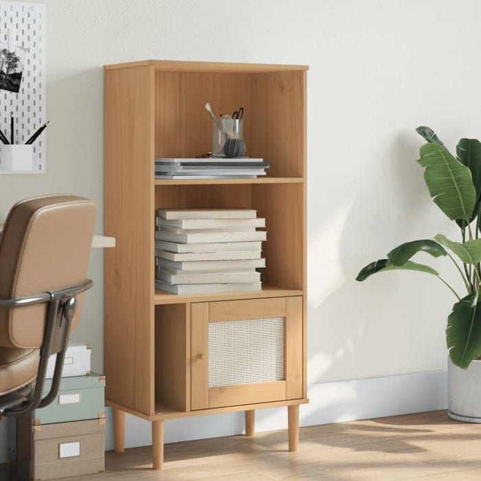 Bibliotecă SENJA aspect ratan maro 60x35x130 cm lemn masiv pin - WALTI WALTI