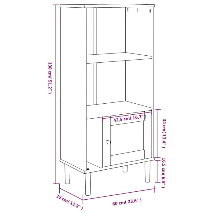 Bibliotecă SENJA aspect ratan alb 60x35x130 cm lemn masiv pin - WALTI WALTI