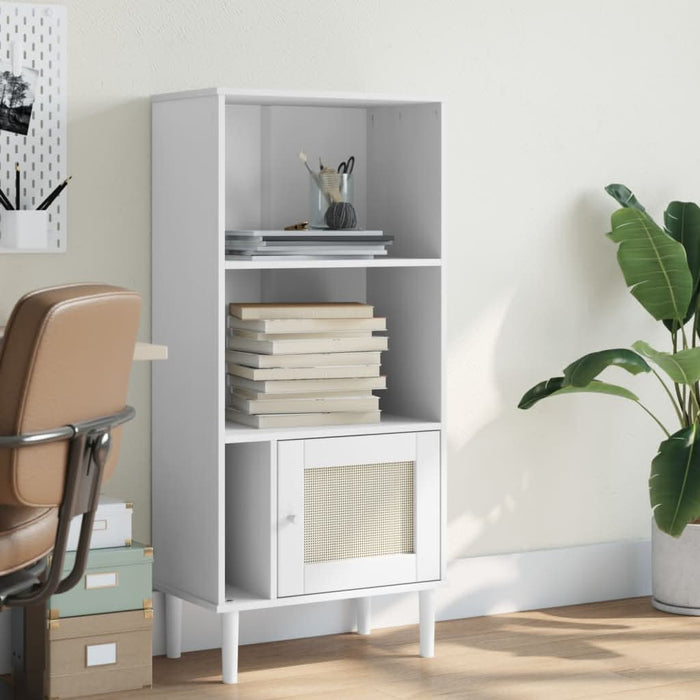Bibliotecă SENJA aspect ratan alb 60x35x130 cm lemn masiv pin - WALTI WALTI