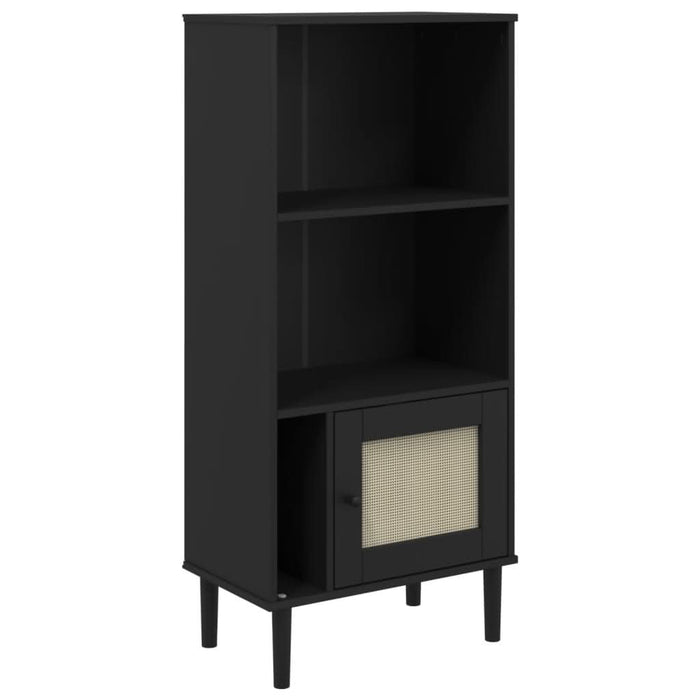 Bibliotecă SENJA aspect ratan negru 60x35x130 cm lemn masiv pin - WALTI WALTI