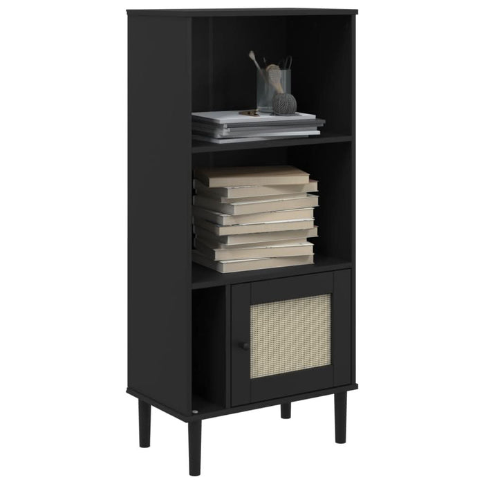 Bibliotecă SENJA aspect ratan negru 60x35x130 cm lemn masiv pin - WALTI WALTI