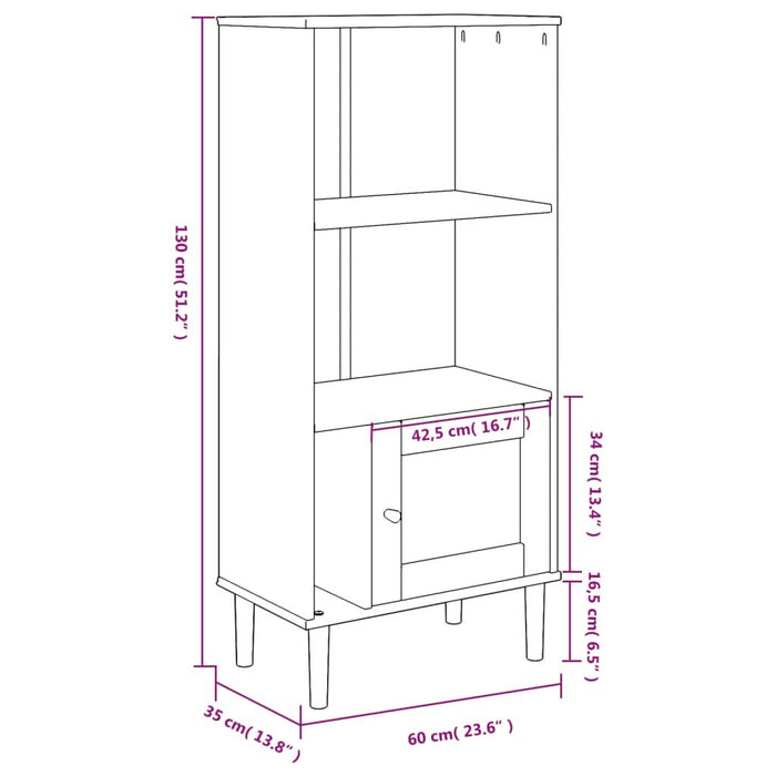 Bibliotecă SENJA aspect ratan negru 60x35x130 cm lemn masiv pin - WALTI WALTI