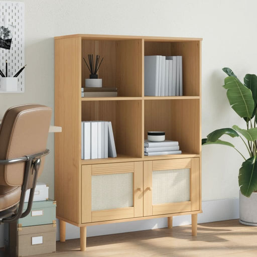 Bibliotecă SENJA aspect ratan maro 90x35x130 cm lemn masiv pin - WALTI WALTI
