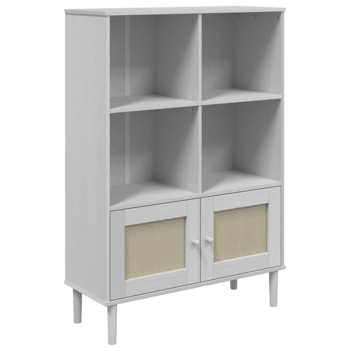Bibliotecă SENJA, aspect ratan alb, 90x35x130 cm lemn masiv pin - WALTI WALTI