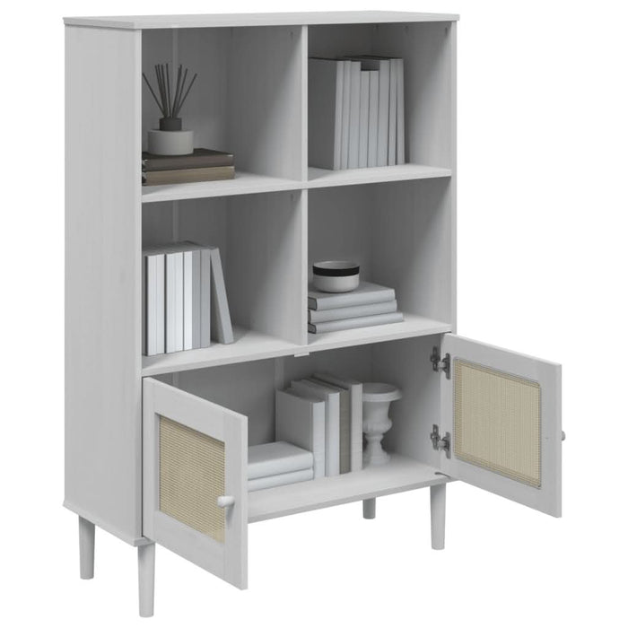 Bibliotecă SENJA, aspect ratan alb, 90x35x130 cm lemn masiv pin - WALTI WALTI