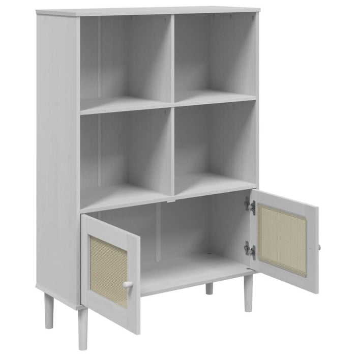 Bibliotecă SENJA, aspect ratan alb, 90x35x130 cm lemn masiv pin - WALTI WALTI