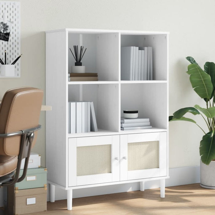 Bibliotecă SENJA, aspect ratan alb, 90x35x130 cm lemn masiv pin - WALTI WALTI