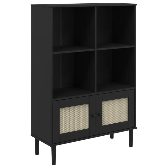 Bibliotecă SENJA aspect ratan negru 90x35x130 cm lemn masiv pin - WALTI WALTI