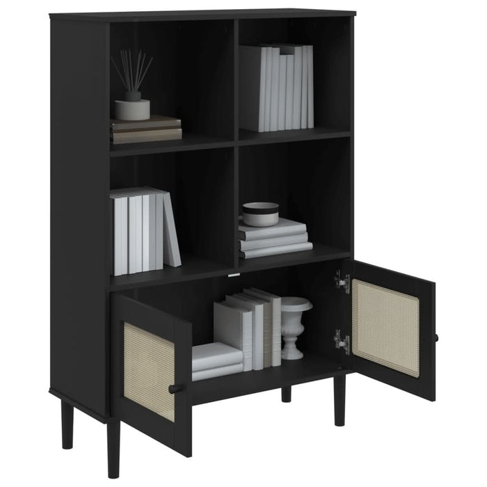 Bibliotecă SENJA aspect ratan negru 90x35x130 cm lemn masiv pin - WALTI WALTI