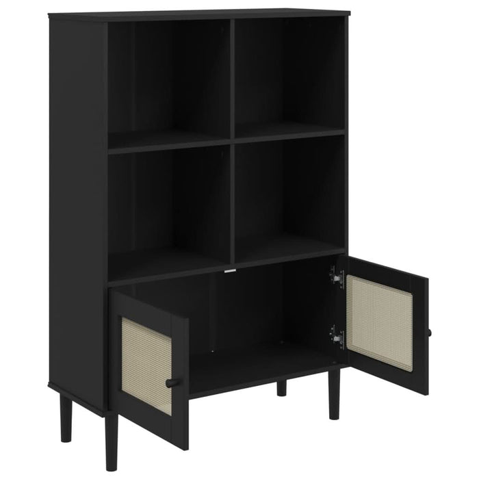 Bibliotecă SENJA aspect ratan negru 90x35x130 cm lemn masiv pin - WALTI WALTI