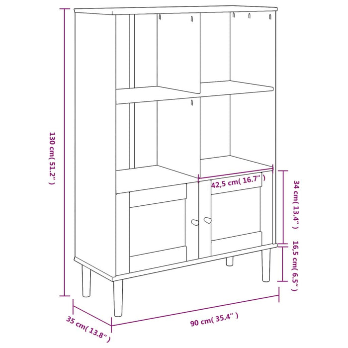 Bibliotecă SENJA aspect ratan negru 90x35x130 cm lemn masiv pin - WALTI WALTI