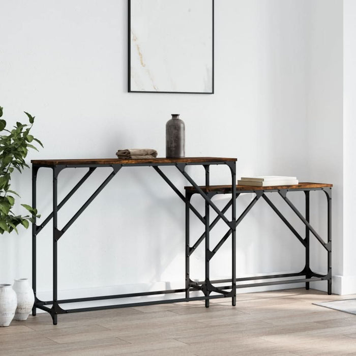Mese console suprapuse, 2 buc, stejar fumuriu, lemn prelucrat - WALTI WALTI