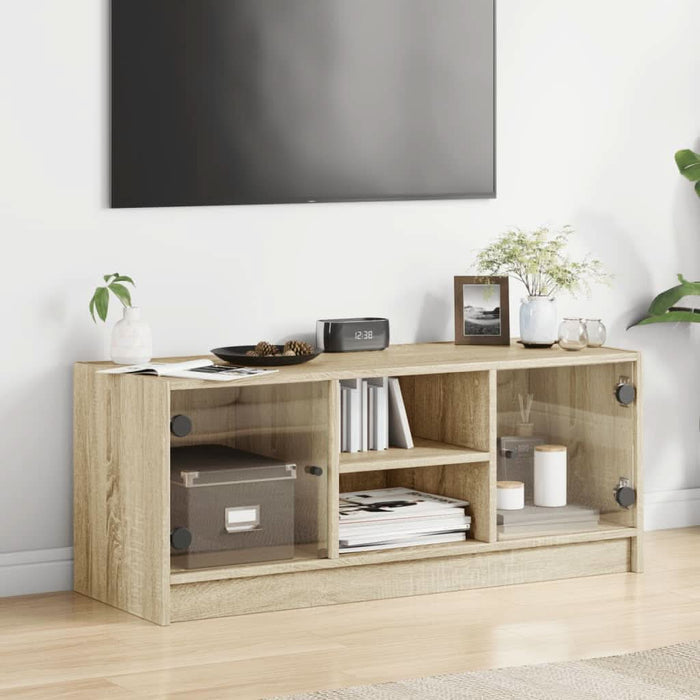 Comodă TV cu uși din sticlă, stejar sonoma, 102x37x42 cm - WALTI WALTI