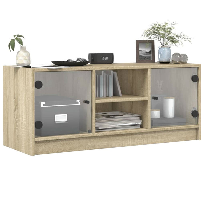 Comodă TV cu uși din sticlă, stejar sonoma, 102x37x42 cm - WALTI WALTI