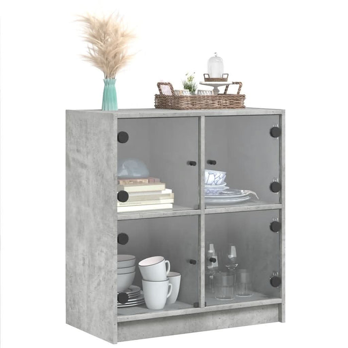 Dulap lateral cu uși din sticlă, gri beton, 68x37x75,5 cm - WALTI WALTI
