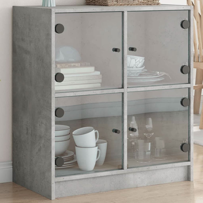 Dulap lateral cu uși din sticlă, gri beton, 68x37x75,5 cm - WALTI WALTI