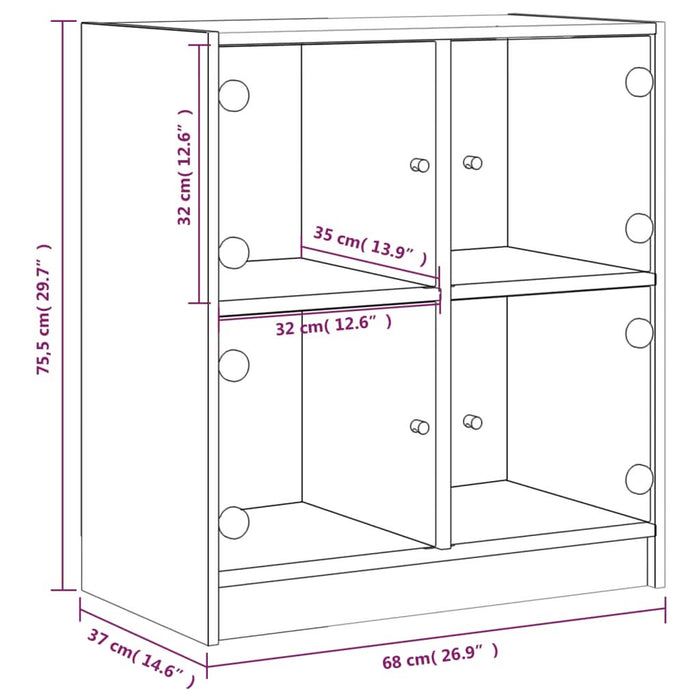 Dulap lateral cu uși din sticlă, gri sonoma, 68x37x75,5 cm - WALTI WALTI