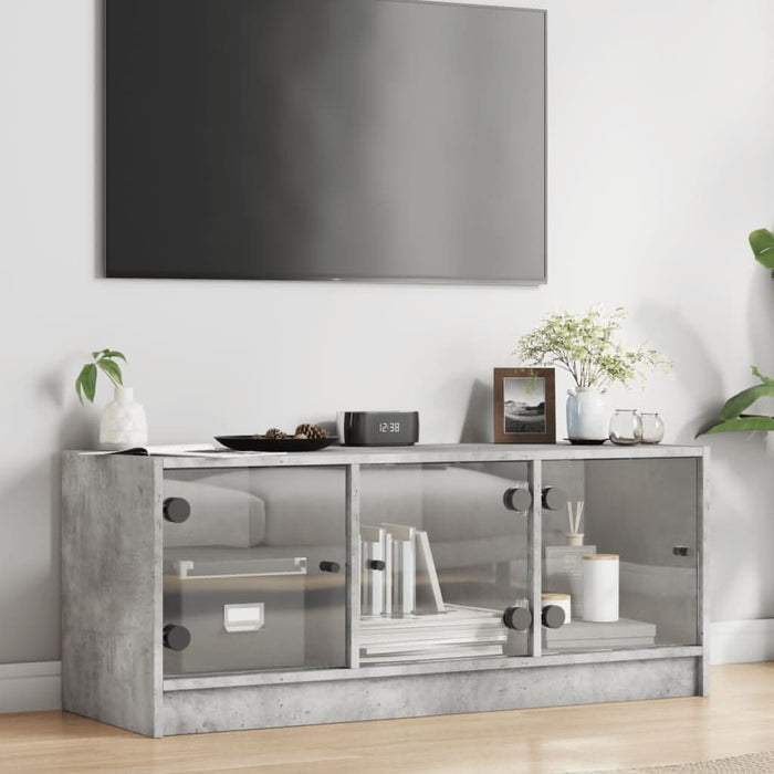 Comodă TV cu uși din sticlă, gri beton, 102x37x42 cm - WALTI WALTI
