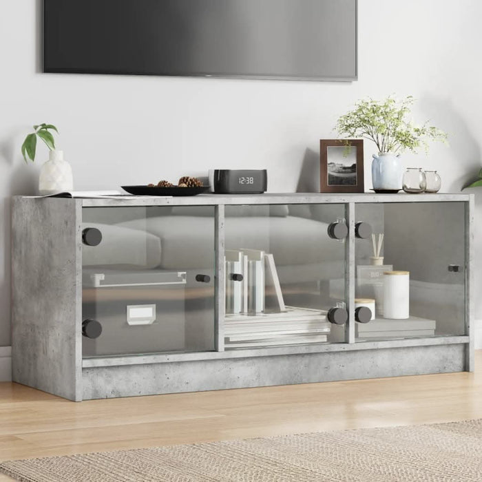 Comodă TV cu uși din sticlă, gri beton, 102x37x42 cm - WALTI WALTI