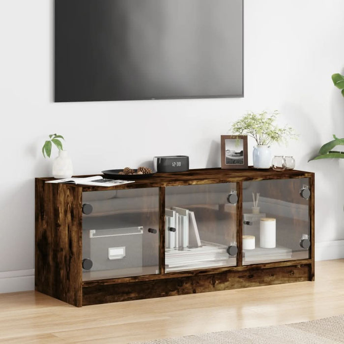 Comodă TV cu uși din sticlă, stejar fumuriu, 102x37x42 cm - WALTI WALTI