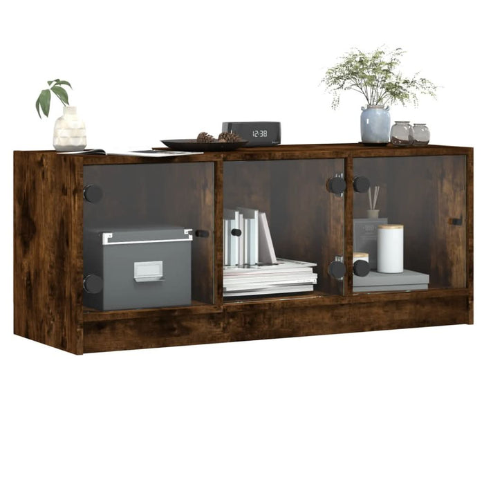 Comodă TV cu uși din sticlă, stejar fumuriu, 102x37x42 cm - WALTI WALTI