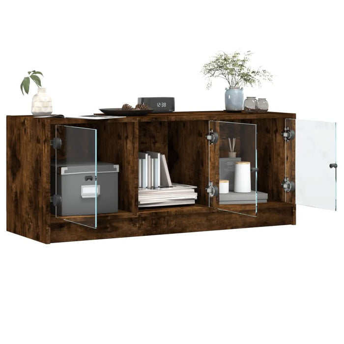 Comodă TV cu uși din sticlă, stejar fumuriu, 102x37x42 cm - WALTI WALTI