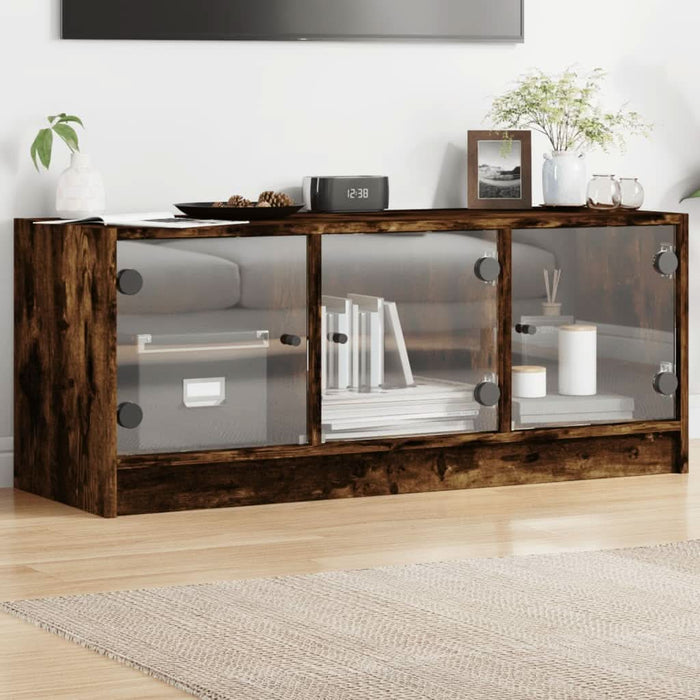 Comodă TV cu uși din sticlă, stejar fumuriu, 102x37x42 cm - WALTI WALTI