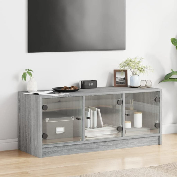Comodă TV cu uși din sticlă, gri sonoma, 102x37x42 cm - WALTI WALTI
