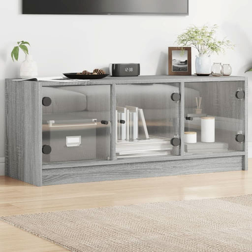 Comodă TV cu uși din sticlă, gri sonoma, 102x37x42 cm - WALTI WALTI
