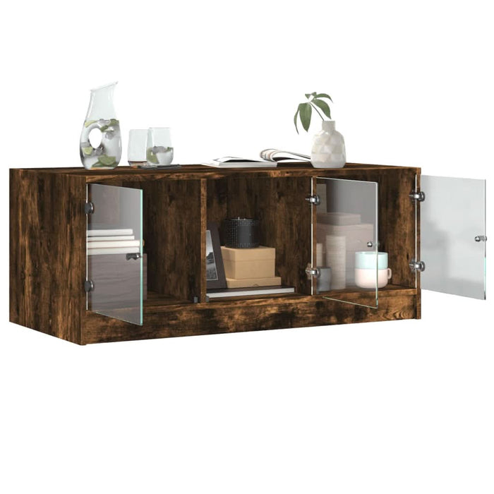 Măsuță de cafea cu uși din sticlă, stejar fumuriu, 102x50x42 cm - WALTI WALTI